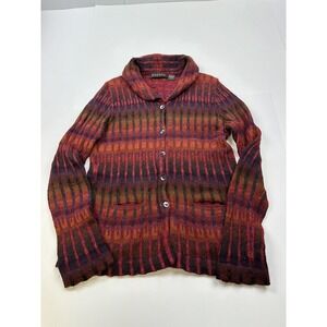 Dakota Alpaca Striped Knit Cardigan Sweater Colorful Button Front Large